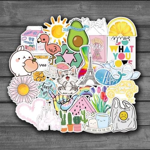 50pcs Vsco Girl Stickers Waterproof Skateboard Scrapbook Suitcase Pink Sticker Pack Animal Laptop Racing Kid Stiker For Children