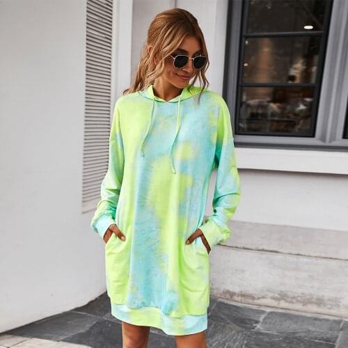 Tie Dye Sweatshirts Streetwear Hoodie Women Plus Size Fall Fashion Long Length Sweater Full Sleeve Loose Casual Lady Hoodies