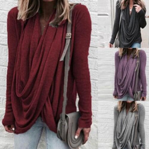 Women Hip Hop Tops Streetwear Tee Shirts For Women Tshirt Spring Vintage Pile Irregular Heap Collar Solid Long Sleeve Tee