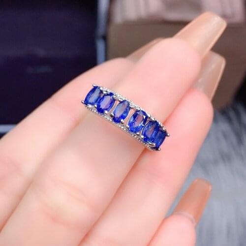 Sri Lanka Sapphire Ring Emerald Natural Gemstones Jewelry for Women Anniversary Gift Band Ring Real Silver 925