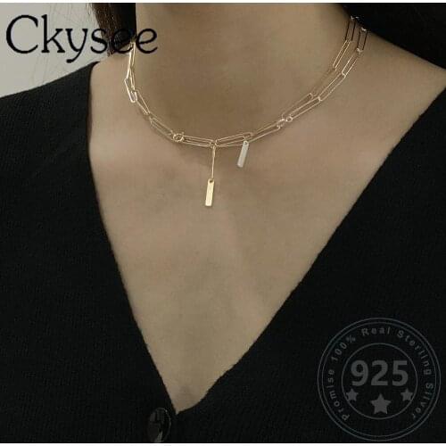 Ckysee Handmate 925 Sterling Silver Necklace Rectangle Pendant Necklace For Fashion Women Charms Fine Jewelry
