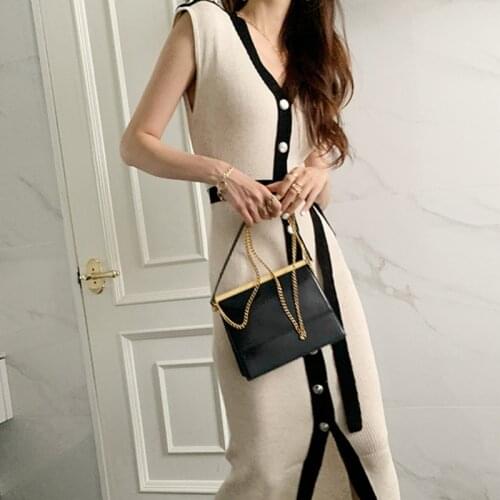 Korean Elegant Summer Dress Sexy V-neck Single-breasted Lace-up Mid-length French Knitted Dress Women Bandage Vintage Robe Femme