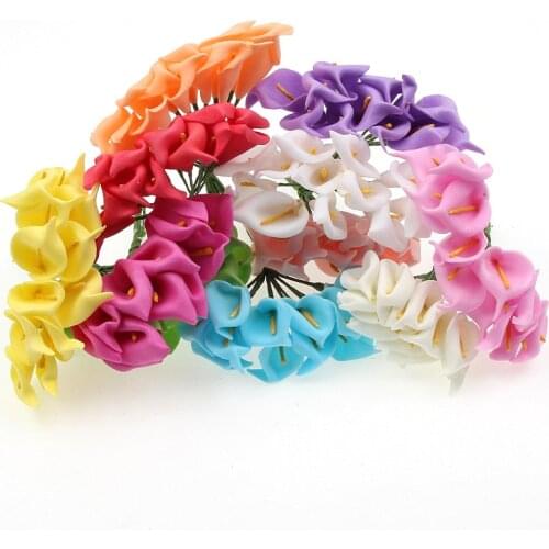 12Pcs Leafless Mini Foam Calla Artificial Flower Bride Bouquet Wedding Decoration DIY Wreath Valentines Gift Fake Flower