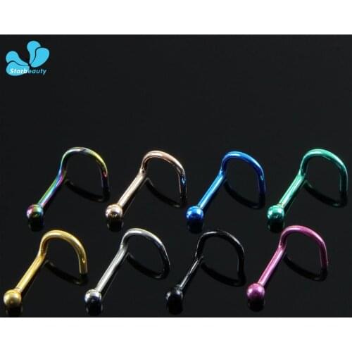 2Pcs Indian Style S Shape Rose Gold-Color 0.8*8mm Nose Studs Hooks Bar Pin Nose Rings Body Piercing Jewelry For Men Real Steel