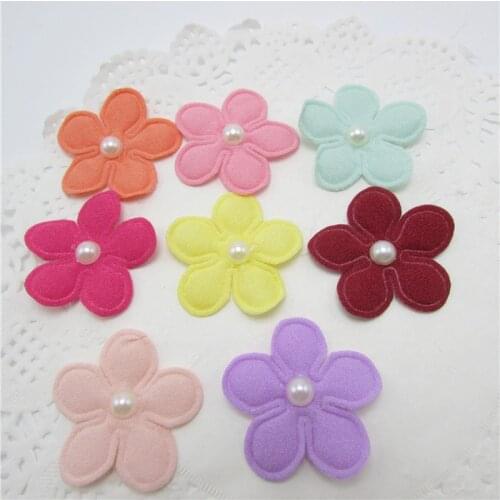 40pcs/Lot 3.5cm Mix Colors Flower Shape Patches Multicolors Padded Applique for DIY Children Hair Accessories