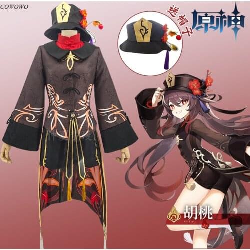 Anime! Genshin Impact Hutao Game Suit Hu Tao Lovely Printing Uniform Cosplay Costume Halloween Party Outfit For Women 2021 NEW