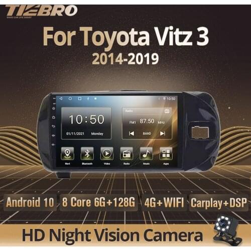 Tiebro 2Din Car Radio For Toyota Vitz 3 III XP130 2014-2019 2DIN Android10.0 Car Multimedia Player Stereo Receiver Audio DVD DSP