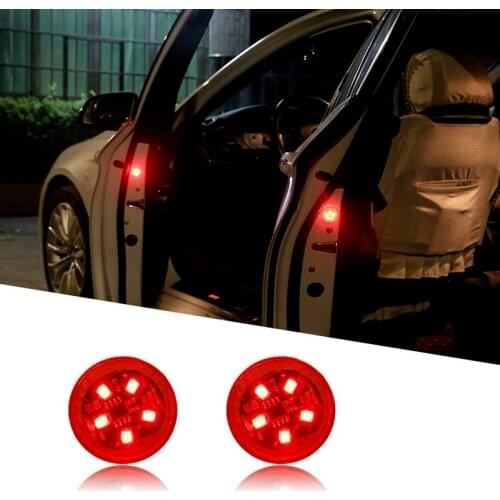 2 Pcs Wireless LED Light Car Door Opening Warning Anti-collision Waterproof Bulb Auto Safety Parking Red Lamp