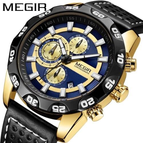 High Quality Megir Luxury Brand Chronograph Men Sport Watch Quartz Fashion Luminou Hands Waterproof Man Watches Dropshipping