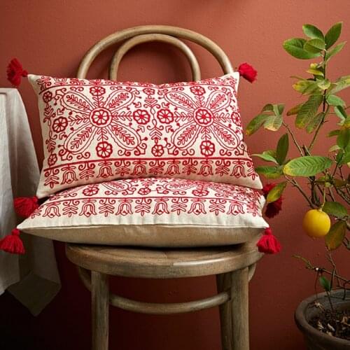 The paper window cotton linen couch throw pillow cover with floral embroidery chic tassel Tribal cushion case