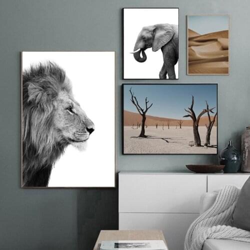 Black Animal Lion Elephant Desert Wall Art Canvas Painting Nordic Posters and Prints Wall Pictures for Living Home Decoration