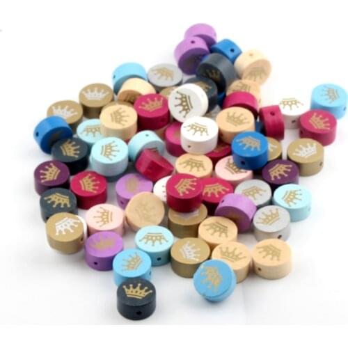 Handmade 15pcs Wooden Beads 20mm Mix Color Crown Pattern Wood Beads for Jewelry Making DIY Pacifier Clip lollipop Attachment