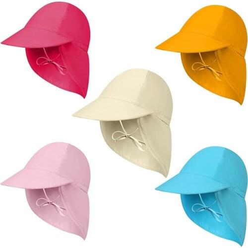 Outdoor Flap Cap Children Lightweight Foldable Adjustable Sunshade Neck Cover Sun Hat With Chin Strap