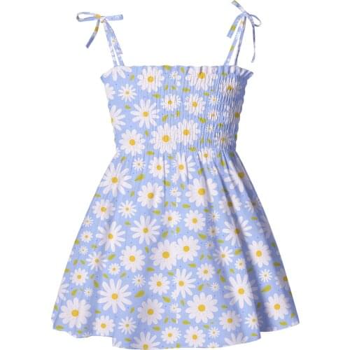 #EW Sleeveless Strap Beach Dresses Summer Suspender A-line Floral Print Toddler Baby Kids Girls Dress Casual vestido floral