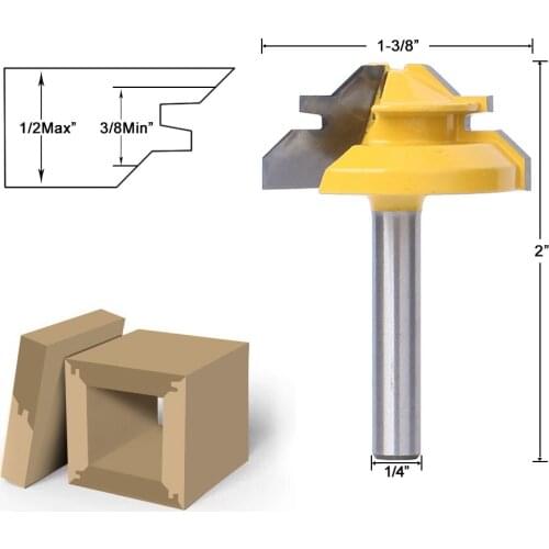 1/4 Shank Wood Cutter Router Bit 45 Degree Lock Miter Milling Cutter Width 1-3/8" Wood work Tenon Tool For Woodworking Tool