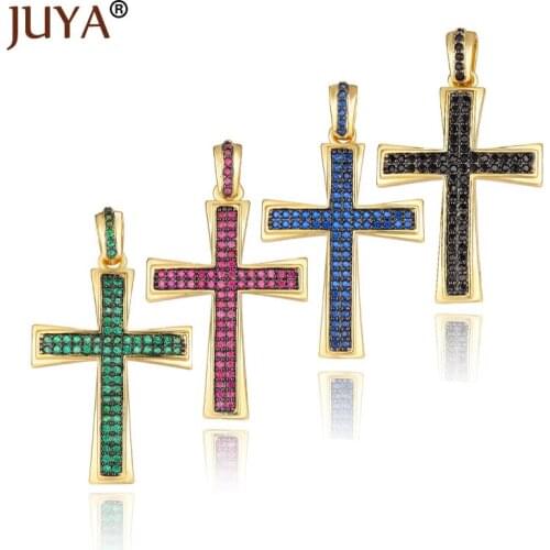 JUYA DIY Inlaid Zircon Crosses Charms Pendants To Make Necklace Cross Pendant Crystal Jewelry Accessories