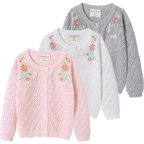 Girls Cardigan New Baby Sweater Fashion Petals Collar Knitted Cardigan Jacket Hollow Baby Sweater Coat Girls Embroidery Sweaters