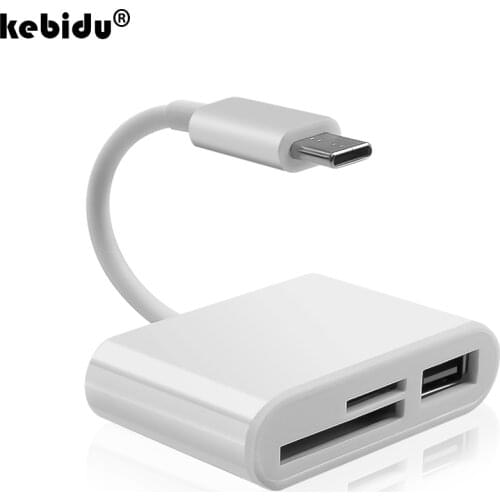 Kebidu 3 in 1 Type C USB Card Reader Adapter Cable Support SD / Micro SD TF Camera for Macbook Pro Type-C Port Smart Memory Card