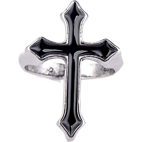 Retro Black Cross Ring Silver Alloy Open Adjustable Rings Punk Hip Hop Cross Ring Opening Free size Jewelry Rings for Women Men