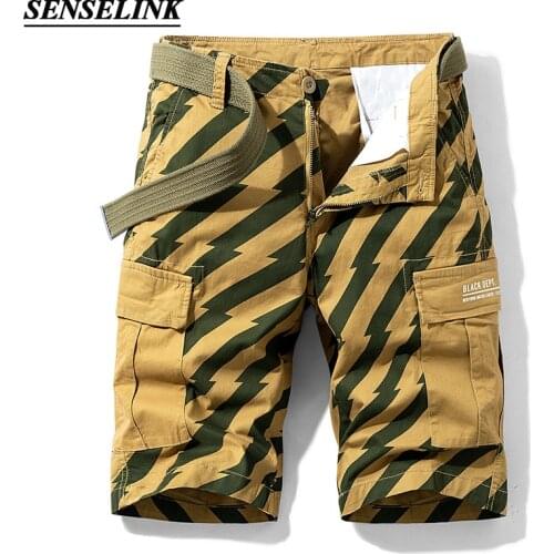SENSELINK 2021 Mens Overalls Multi-Pocket Summer Mens Camouflage Stripes Casual Loose Trendy Mens Shorts Without Belt