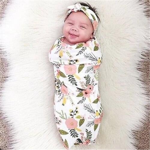 2 Piece Set Newborn Fashion Baby Swaddle Blanket Baby Sleeping Swaddle Muslin Wrap Headband