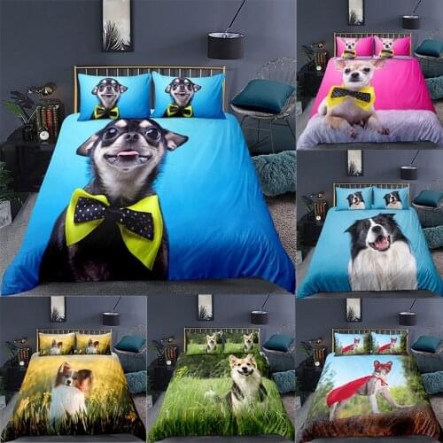 3D Cute Dog Bedding Sets Funny Animal Duvet Cover With Pillowcase Soft Microfiber Bedclothes For Adults Kids Bedroom Double Bed