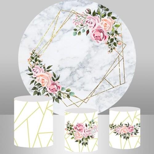 Circle round backdrop Marble pink rose birthday party banner Bridal Shower Wedding photo booth background cake table vinyl
