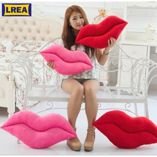 LREA Hot New Novelty Funny Cushion Pink Red Lip Plush Toy Throw For Couch girl Home Decoration