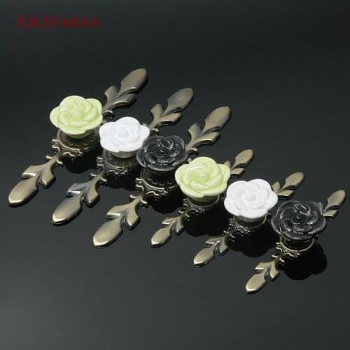 LSTABAN European Modern Cupboard Door Drawer Shoe Cabinet Wine Cabinet Ceramic Pull Round Rose Flower Single Hole Handle