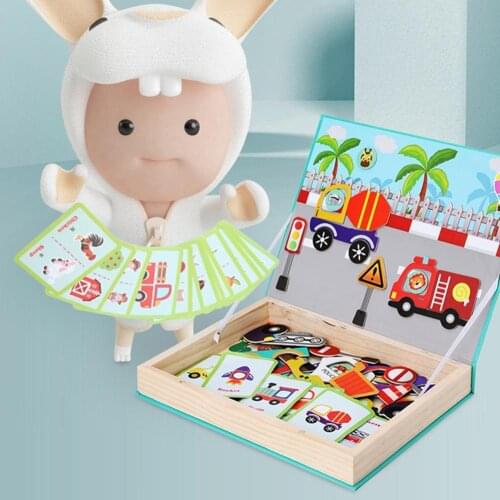 Montessori Magnetic Matching Game Puzzles Imagination Play Farm Store Figure Children Educational Learning Toy Gift