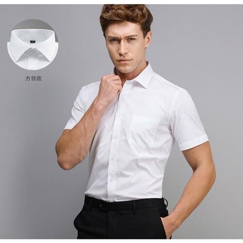 Short Sleeve Top Mens Dress Shirts Business White Summer Formal Office Big Size 4xl Cotton Ployester Green White Shirt Dress