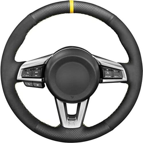Hand-stitched Black Genuine Leather Suede Custom Car Steering Wheel Cover for Mazda MX-5 2015 2016 2017 2018 2019 2020