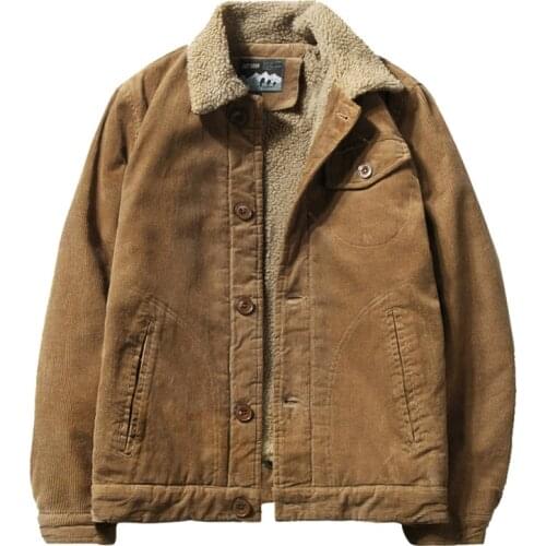 Mens Winter Short Plus Velvet Cotton Corduroy Tooling Casual Warm Jacket Clothes Plus Size Clothes Fashion Jacket Men