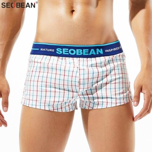 SEOBEAN Mens Underwear Boxers Multicolor Plaid Cotton Men Boxer Shorts Men Home Sleep Wear U convex Penis Pouch Underpants