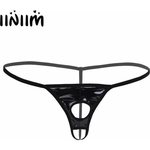 Iiniim Men Lingerie Panties String Homme Bikini Thong Underwear Underpants with Penis Holes Open Butt Gay Male Sissy Underwear