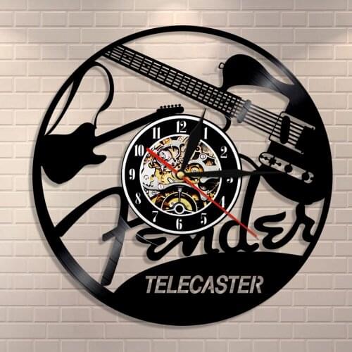 Musical Instruments Music Studio Electric Guitar Design Vinyl Record Wall Clock Unique Modern Art Vintage Vinyl LP Wall Watch