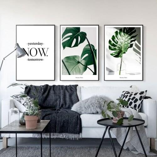 3 panels green plant leaves wall picture poster modern painting on canvas art for living room wall deco