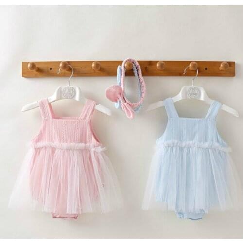 2020 New Summer Newborn Baby Girl Clothes Sleeveless Lace Romper One-Piece Cotton Patchwork Cute Solid O-neck Pullover Princess