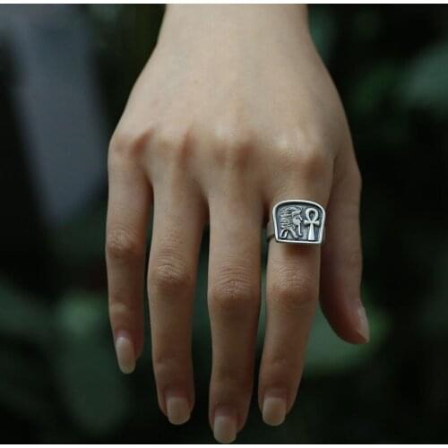New 925 Sterling Silver Ring Retro Egyptian Pharaoh Opening Adjustment Ring Boys Tail Ring Guardian Jewelry Accessories
