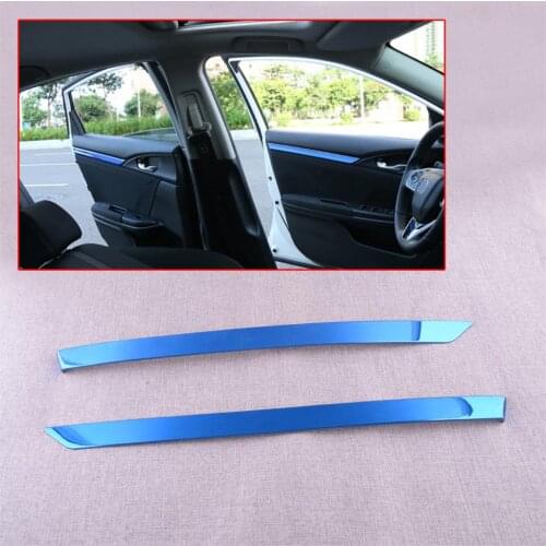 CITALL 2Pcs Car Titanium Interior Door Armrest Cover Trim Strip Fit for Honda Civic 10th 2016-2019 2020 Blue Stainless Steel