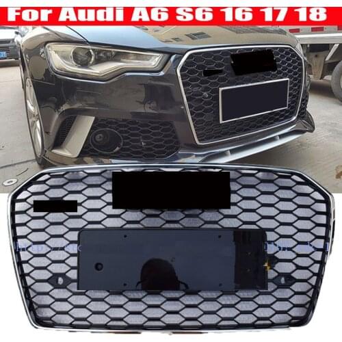 RS6 Style Front Grill Honeycomb Grille Black Silver New Fit For Audi A6 S6 2016 16 2017 17 2018 18