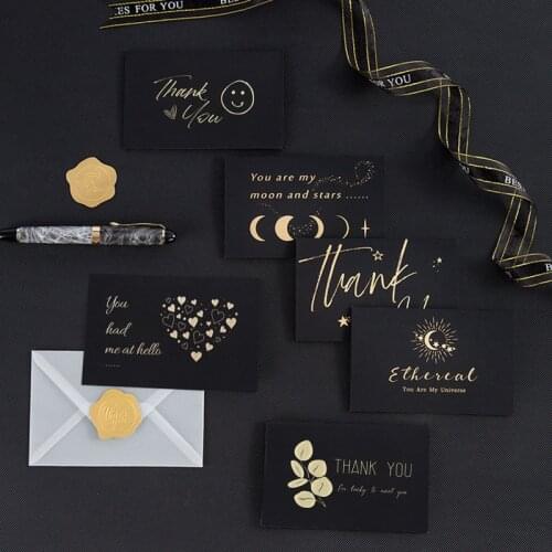 Greeting Card Gold Foil Thank You Card With Envelope Sealing Sticker Wedding Christmas Birthday Message Card Gift Box Decoration