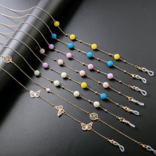 RKR Small Colorful Resin Ball SunglassesChains For Women Gold Color Metal Antislip Mask Chains New Fashion Accessories Wholesale