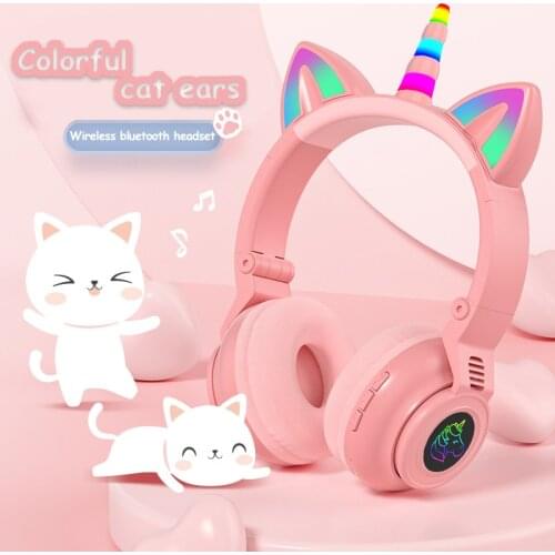 Cute Unicorn Wireless Headphones With Micrphones,Control RGB Light child Girls Music Stereo Helmet Mobile Phone Headset Gift