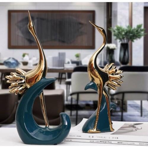 Light Luxury Malachite Green Gilded Ceramic Flamingo Ornaments Room Furnishings Home Furnishings