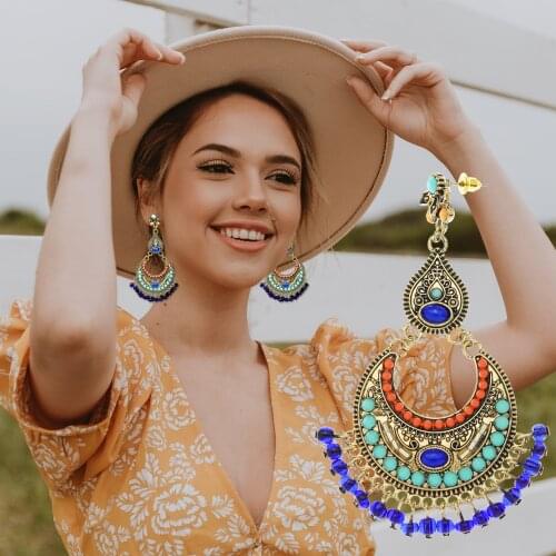 Vintage Natural Stone Belly Dance Gypsy Jollas Turcas Drop Dangle Bride Earrings for Women Oorbellen Orecchini Indian Jewelry