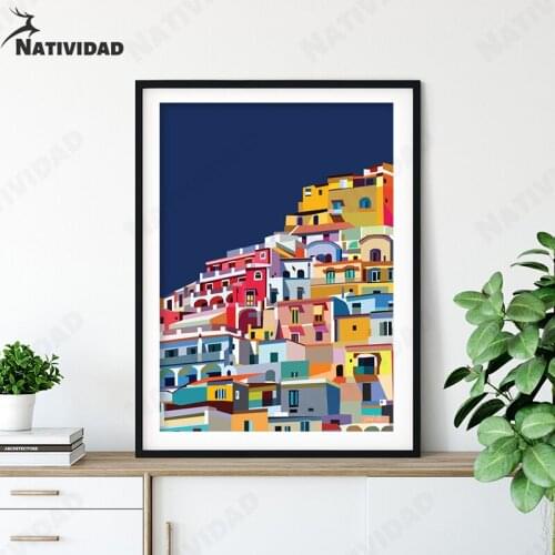 World Famous Attractions Cartoon Canvas Painting Wall Art Decor Geometric House Tower Poster Living Room Bedroom Home Decoration