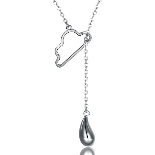 ZEMIOR 925 Sterling Silver Cute Clouds & Water Drop Long Chain Double Pendant Necklaces For Women Silver Fine Jewelry Necklace