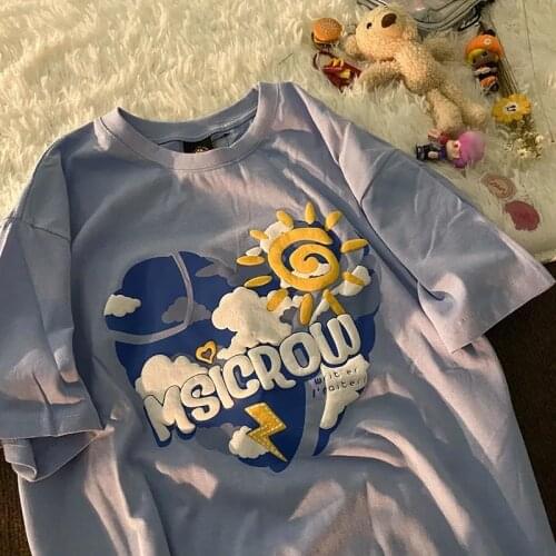 Summer Korean loose short-sleeved T-shirt Love Lightning Cloud Printed Top Female clothing Top women Cute Kawaii Harajuku y2k