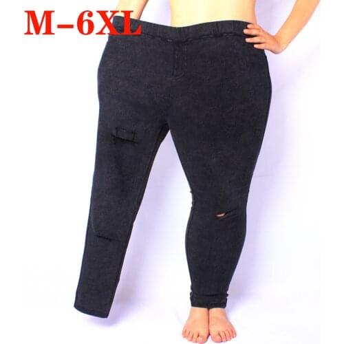 Fitness Push Up Leggings Denim Leggins mujer Plus size 5xl 6xl Hole Ripped Jeans Women Jeggings Skinny Pants Pencil Trousers